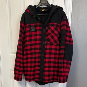Caterpillar Red and Black Checkered Hooded Jacket